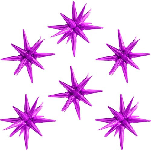 4D Magic Metallic Spike Explosion Ballon Einteiliger 14-zackiger Sternkegelballon, 6 Stück Rose 55,9 cm große Sternballons für Halloween, Weihnachten, Geburtstag, Hochzeit, Abschied,