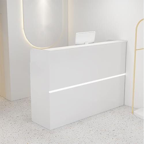 Empfangstheke Mit Schubladen Empfangstresen Mit LED-Lichtern Empfangstheke Holz Rezeptionstheken Mit Schließfach Bürotheke Rezeption Tisch Für Firmenhallen Hotelrezeptionen Bekleidungsgeschäften(White