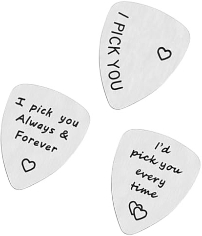 Gitarrenplektren aus Edelstahl, 3 Stück, Buchstaben Design, Silber | Leicht und Tragbar, für Gitarre und Sammlung, Vatertagsgeschenk für Vater, Musikzubehör