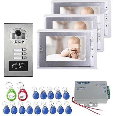 ZXLPHAZ Wired Home 7inch Color Monitors Apartment Wired Video Door Phone RFID HID Card Audio Visual Intercom System Easy Installation (Size : 530-V70C-4) (530V70C3)