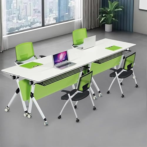 EAHKMETQ 4er-Pack Faltbare Konferenztische aus Holz, Steh-Computertisch mit leisen Rädern, mobiler Schulungstisch für Zuhause und das Büro, Stahlrahmen + Holzplatte