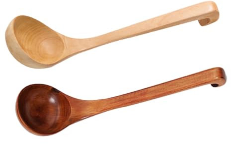 OKUMEYR Cucchiai in Legno Manico Zuppe E Salse Per Cucinare E Servire Pasti Caldi Set Di 2 Utensili Colori Vari Disponibili