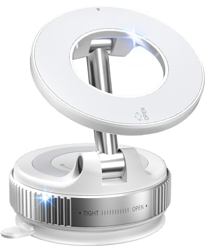 CloudValley Suction Magnetic Phone Holder, [360° Rotating] Adjustable and Foldable Magsafe Car Mount with Suction, Vacuum Magnetic Phone Stand for iPhone 16 15 14 13 12 Pro Max, White | 360° Adjustable Foldable Holder for Dashboard, 80LBS Suction & 2800gf Magnet, Car Accessories for iPhone 17 16 15 14, White