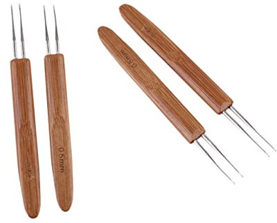 PERSELOSO 2pcs Bamboo Crochet Carbonized Knitting Needles Hair Knitting Tools for Dreadlock Hook Easy to Use for Everyone