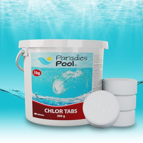 Paradies Pool 5 kg Chlortabletten 200g Desinfektion Chlortabletten für Pool, langsam löslich, Qualität aus Europa