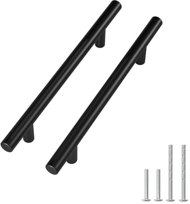 LONTAN 12 Pack Black Kitchen Cupboard Handles 128mm Black Kitchen Handles Drawer Pulls for Bathroom Bedroom Cabinet Wardrobe T-Shaped Stainless Steel Pulls