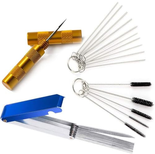 Kit per la pulizia del carburatore, set di 13 fili di pulizia + 10 aghi per la pulizia + 5 spazzole in nylon + 1 plettro affilato per saldatore, motosega, pistole a spruzzo, punte per torcia, foro