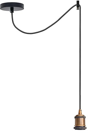 LEDSone Vintage Industrial Pendant Light with Adjustable 2m Fabric Cord E27 Socket 10cm Metal Ceiling Canopy - Hanging Lamp Fixture for Kitchen, Living Room & Cafe