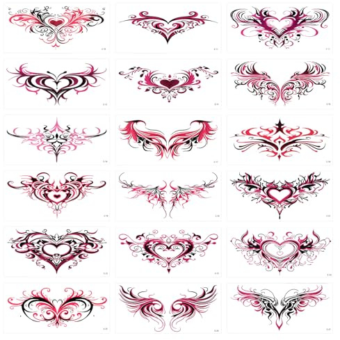 18 Stück Temporäre Tattoos Erwachsene Sexy, Große Schwarze Rote Spitze Wasserdichte Gefälschte Körper Tattoo Aufkleber für Frauen Mädchen Taille Bauch Nabel Aufkleber