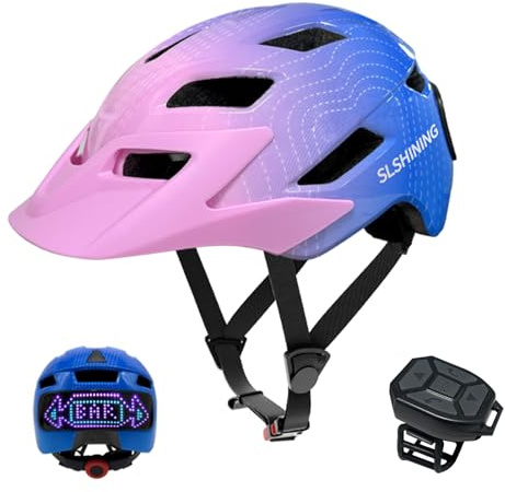 Aomiun Kinderhelm Fahrradhelme mit LED Anzeige, Leicht Helm mit Fernbedienung für Radfahren Skaten Roller Sport Reithelme (Rosa)