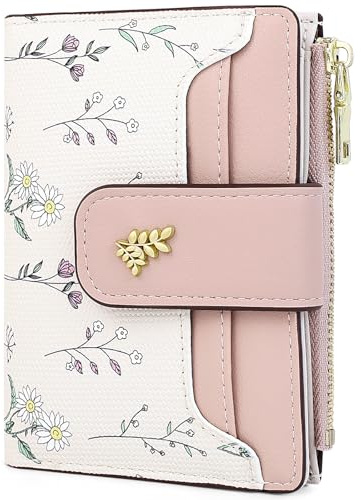 Farcauo Damen Portemonnaie Geldbörsen RFID Frauen Kleine mit Rosa Blumen Design für Frauen Klein mit Ausweisfach und Kartenhüllen
