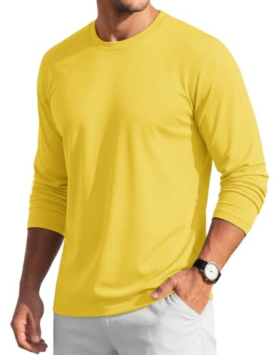 MAGCOMSEN Men's Long Sleeve T Shirts Casual Work Cotton Crew Neck Tops | Basic Plain Lightweight Breathable Soft T-Shirts, Outdoor Moisture Wicking Top