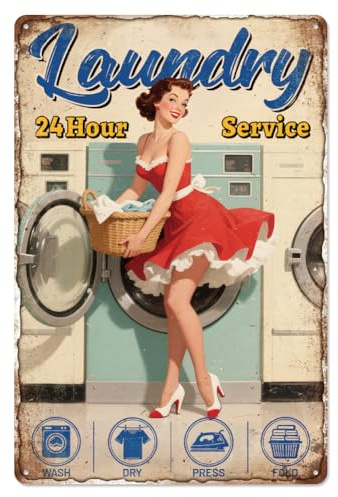 WADORN Targa in metallo vintage con scritta Pin Up Girl Laundry , 30 x 20 cm, con scritta in lingua inglese Women Launness, divertente, decorazione per servizio 24 ore, per ristorante, garage, bar