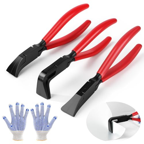 Lot de 3 petites pinces pliantes (0 °, 45 °, 90 °) - Pince à plier, pince à tôle - Mini pince coudée droite courbée - Outil pour plier et lisser - Avec une paire de gants