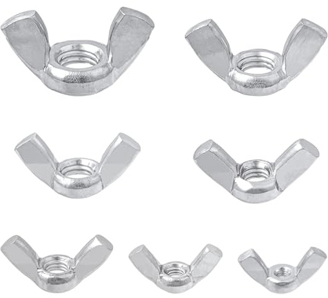 XNJIHWA 100 Pezzi Dadi Ad Alette 7 Misure Dado a Farfalla Ad Alette M3 M4 M5 M6 M8 M10 M12 Vite a Farfalla Acciaio Inox con Dado per Strumenti Fai da Te