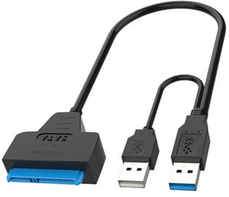 JUYAXIN Câble adaptateur double USB 3.0 vers SATA 30 cm avec interface d'alimentation externe, transfert de données rapide, solution de sauvegarde pour photographes