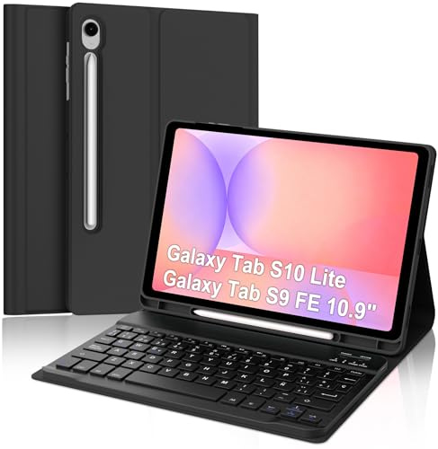 IVEOPPE Funda con Teclado para Samsung Galaxy Tab S10 lite/S10 FE/S9 FE 10.9/S9 11, QWERTY Español Ñ, Bluetooth Magnéticamente Teclado con Portalápices, Negro