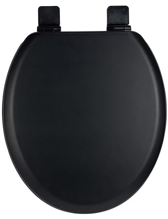 WC-Sitz Holzkern, Ｍatt – Soft-Touch & ultraglatt (ohne Orangenhaut), Absenkautomatik & Schnellverschluss (Easy-Clean) – O-Form, Lochabstand 155 mm – PIKLiDS (Schwarz matt)