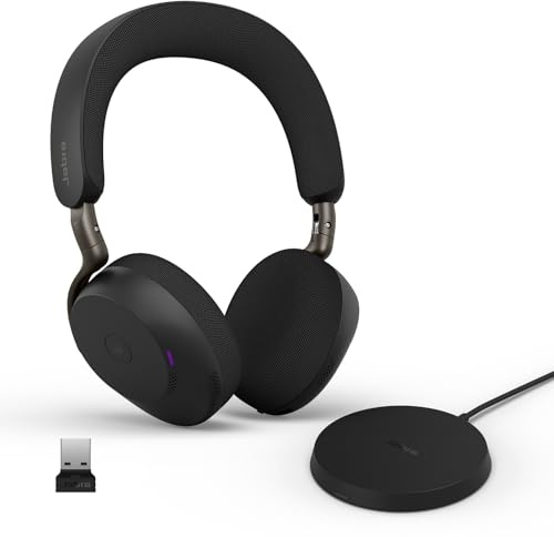 Jabra Evolve3 75 On-Ear Trådlöst Bluetooth Headset med Mikrofon & Laddningsstation för Arbete, USB-A, AI Röstsamtal, Avancerad ANC, 22h Batteri, MS Teams-certifierat, Svart