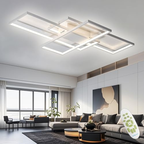 TYJY LED Deckenleuchte 70W Dimmbar 90cm Weiß Deckenlampe Wohnzimmer | Moderne Rechteckige Wohnzimmerlampe mit Fernbedienung, 3000K-6000K, Memory Funktion, Nachtlicht, für Schlafzimmer Wohnzimmer