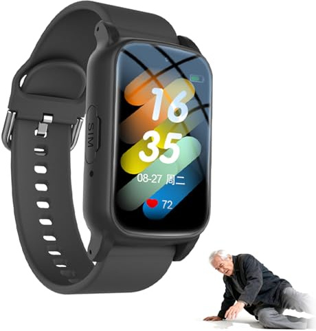 DEaThsalL Elderly Smart Watch with Fall Detection HD Personal Alarm Reminder Waterproof Fitness Tracker Preventing Getting Lost Emergency Watch for Seniors Black