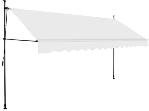 Einziehbare Markise Handbetrieben 350 cm Creme - Perfekter Sonnenschutz für Terrasse & Garten - 100% Polyester mit PU-Beschichtung & Stahlrahmen - -Beleuchtung für gemütliche Abende