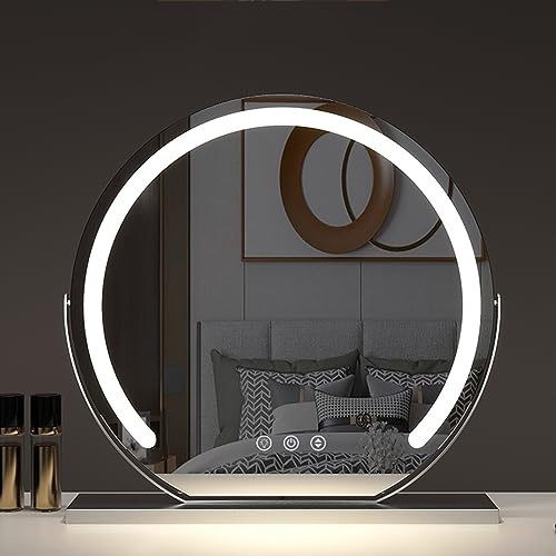 Specchio da trucco autoportante con luci, 50 cm, rotondo, 3 temperature di colore, nero e argento, specchio da toeletta per una perfetta illuminazione del trucco