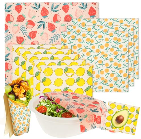 Set of 9 Beeswax Food Wrap, Eco Friendly Reusable Bees Wax Wraps for Cheese Fruit Bread Sandwich Wrapper, Plastic-Free & Sustainable Organic Cotton Food Storage Covers Bowl Covers (Set 2)