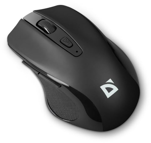 Defender Prime MB-053 – Kabellose Ergonomische Maus, Silent Click, 6 Tasten, 1600 DPI, PixArt Sensor, Büro Maus für PC Laptop (Schwarz)