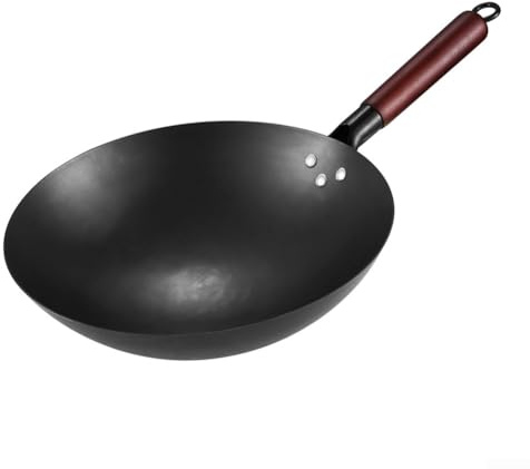ZWEquipint Padella wok in ghisa non rivestita per uso domestico, 30 cm, 32 cm, 34 cm, 36 cm, in acciaio al carbonio, padella per cottura a gas, antiaderente (34 cm)