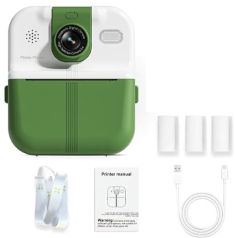 ISTOVO Kids Camera Instant Print 1080P HD Children Digital Camera for Boy Girl Gifts Toys Thermal Print Small Camcorder Green