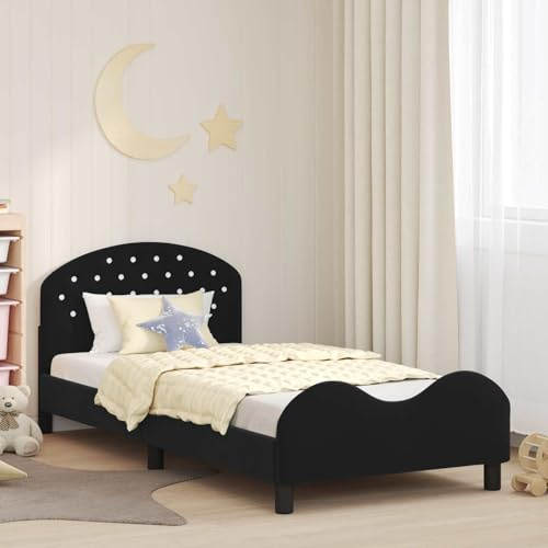 sephironlbb Struttura per lettino bambini, colore nero, 90 x 200 cm, in velluto con testiera, robusta rete a doghe, contenitore integrato, design basso per camera da letto