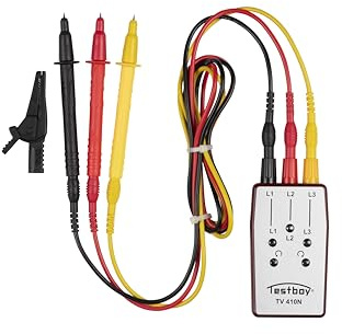 Testboy TV 410N Drehfeldtester (Optische Anzeige über 5 Glimmlampen, ABS-Kunststoffgehäuse, 3-Farbige Messleitungen mit Prüfspitzen, Spannungsversorgung über Messobjekt), Rot/Grau