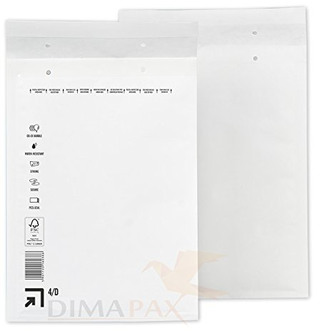 100 x Luftpolsterversandtaschen Weiss - Gr. D / 4 [ 200 x 275 mm ] Luftpolstertaschen Versandtaschen Umschläge dimapax