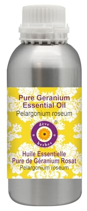 Deve Herbes Pure Huile essentielle de Géranium (Pelargonium graveolens) Distillé à la vapeur qualité thérapeutique naturelle 630ml (21 oz)