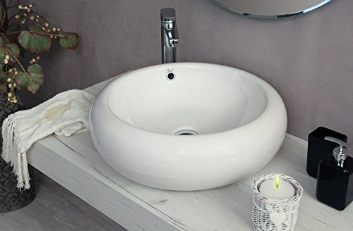 Yellowshop - Yellowshop - Lavabo Da Appoggio Cm 52 x 52 Bacinella Lavandino Lavello In Ceramica Bianco Rotondo Tondo Circolare Sanitari Bagno Design Moderno Modello Rap