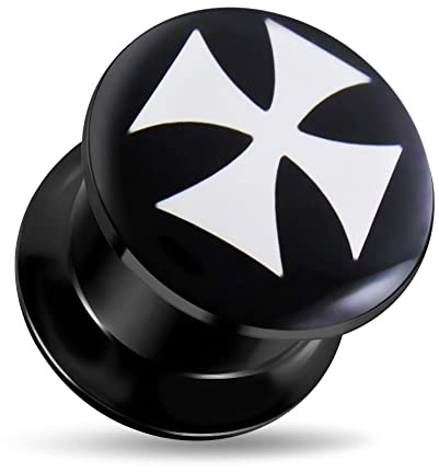 Monster Piercing 1/2- 12MM Tribal Cross Logo Noir jauge de Filetage Interne Acrylique Chair Tunnel Oreille Plug