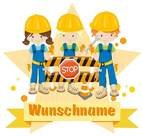 Samunshi® Bauarbeiter Team Aufkleber mit Namen Autoaufkleber Namensaufkleber Kinder - 20x17,5cm mehrfarbig