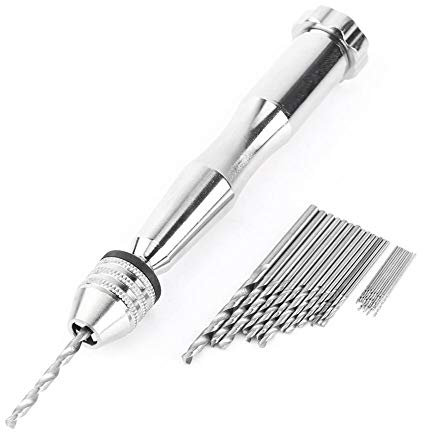 Walfront Silber Handbohrer Präzision Pin Vise mit 25 Stücke HSS Spiralbohrer Twist Bohrer Set 0.3-3.6mm Mini Handbohrmaschine Set