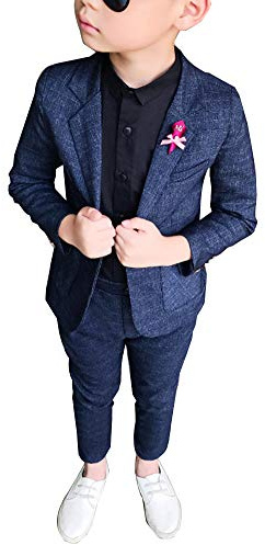 ShiFan Jungen Anzüge Kinder Schlanke Passform Formal Anzug Einfarbig Kleidung Für Hochzeiten Grau Blau 150