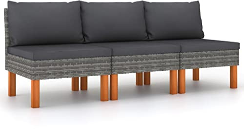 HBFDSFG PE Rattan Mittelsofa 3 STK. mit pulverbeschichtetem Stahlrahmen und Beinen aus massivem Eukalyptusholz, abnehmbare und waschbare Kissenbezüge mit Reißverschluss, modulares