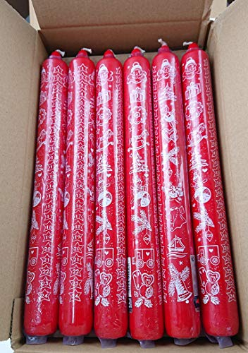12 x Adventskalenderkerze in Folie rot, weißer Siebdruck, Größe 30x 300 mm, '24 Tage Kerze'
