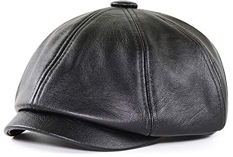 Ueither Barett Cap Herren Schiebermütze Gatsby 8 teilig Newsboy Flat Cap PU Leder