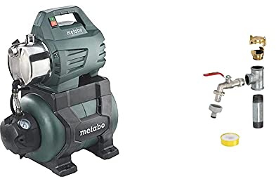 Metabo Hauswasserwerk HWW 4500/25 Inox (1300 Watt, 4,8 bar, 24 Liter, Fördermenge 4500 Liter/Stunde, Rückschlagventil Hauswasserautomat mit Start/Stop Automatik) & Pumpenmontageset MSD 200-HWW/P