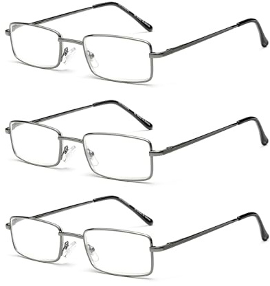 OuShiun Lesebrille für Herren Blaulichtblockierende Metallrahmen Computerlesegeräte Anti-Augenbelastung/UV/Blendung(Gunmetal grau,1,5)