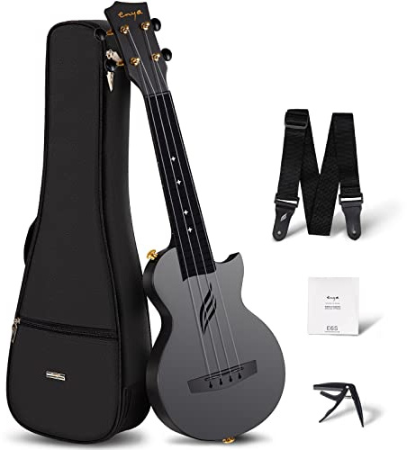 Enya Ukulele Soprano Nova U Mini Simple 53,3 cm – Ukulele da viaggio in fibra di carbonio – Con kit per principianti include custodia, cinturino, capotasto e corde (nero)