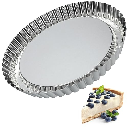 KADAX Molde para tarta, molde para tartaletas de chapa galvanizada y antiadherente, forma de quiche en 3 tamaños, forma redonda para tartas de frutas, forma redonda (30 cm de diámetro, plata)