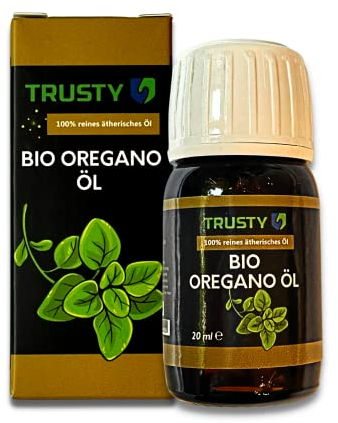TRUSTY Bio Oregano Öl 20ml Origanum vulgare 100% reines ätherisches Öl hochdosiertes Oreganoöl gewonnen durch aufwändige Wasserdampfdestillation für mehr Gesundheit & Wohlbefinden