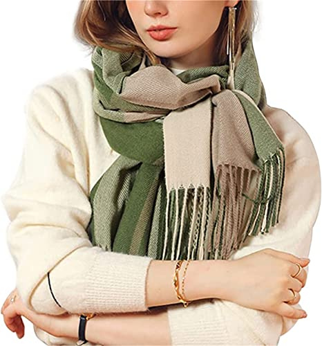 Jacyren Sciarpa da donna XXL, calda e morbida, a quadri, sciarpa autunnale, sciarpa invernale da donna, sciarpa di lana a quadri, verde, XXL