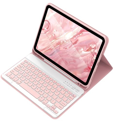 aMZCaSE Funda de teclado para iPad Air de 5ª y 4ª generación de 10.9 pulgadas 2022/2020, iPad Pro de 11 pulgadas 2022/2021/2020/2018, teclado Bluetooth desmontable con soporte para lápiz para iPad de